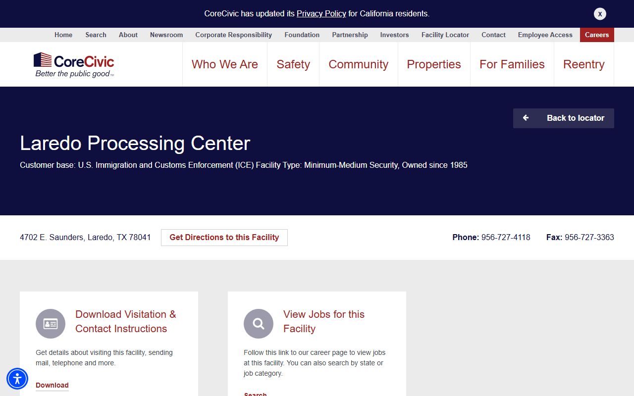 Laredo Processing Center CoreCivic detainee lookup source
