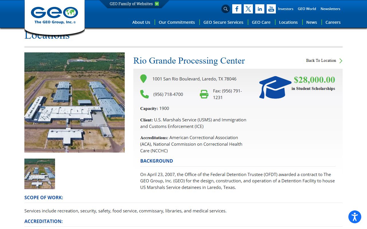 Rio Grande Processing Center GEO federal custody source